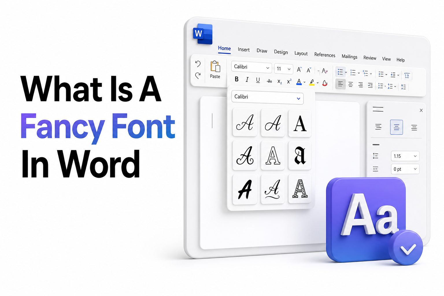 Microsoft Word document showing an elegant decorative font style